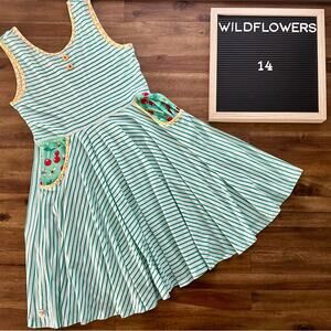 Wildflowers Daydream Believer Carnival Casey Dress Green Striped Knit 14